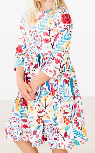 Winter Berries 3/4 Sleeve Pocket Twirl Dress 5/6