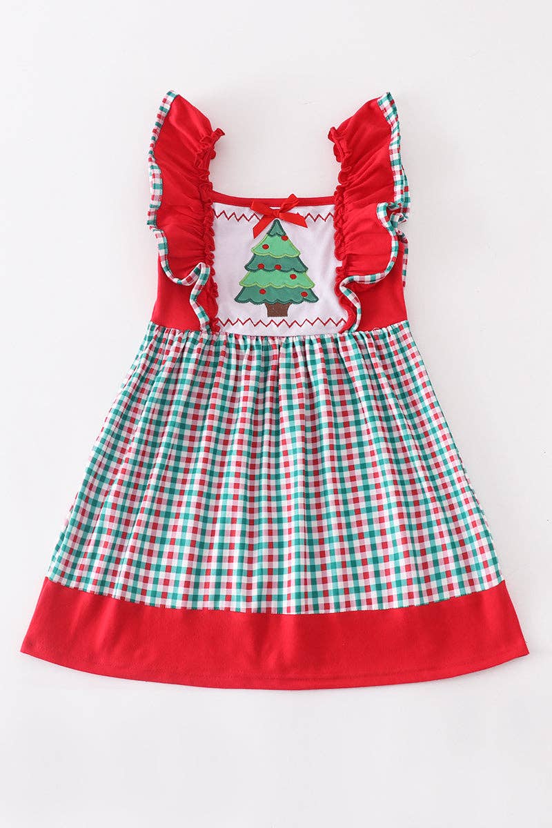 christmas applique dress Cotton Kids Christmas Applique Dress