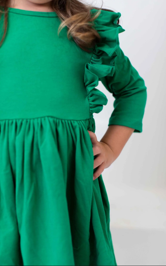 emerald green frill dress All The Good Emerald Green Ruffled Midi Dress – Shop the Mint