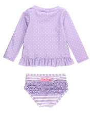 Lavender Heart Polka Dot Long Sleeve Rash Guard Bikini