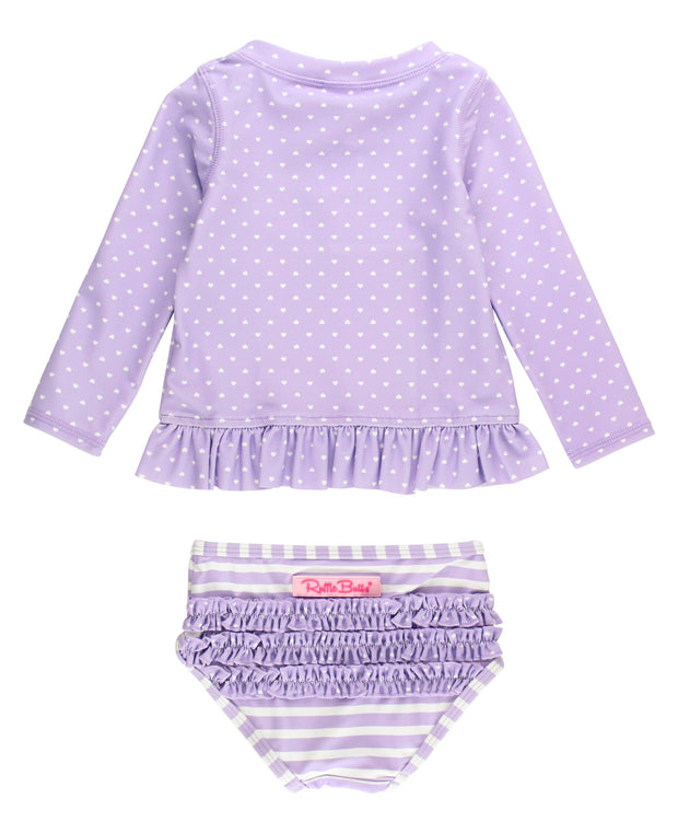 Lavender Heart Polka Dot Long Sleeve Rash Guard Bikini