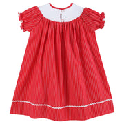 Red Christmas Tree Smocked Bishop Dress