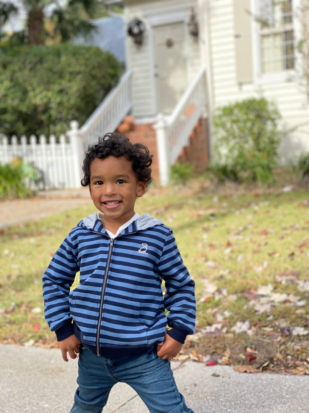 Blue stripe zipped hooded top