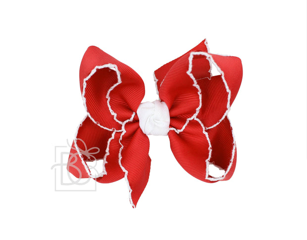 Crochet Edge Bows (Red & White): 5.5" Huge"