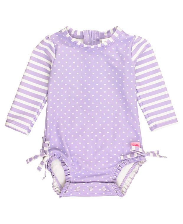 Lavender Heart Polka Dot Long Sleeve One Piece Rash Guard