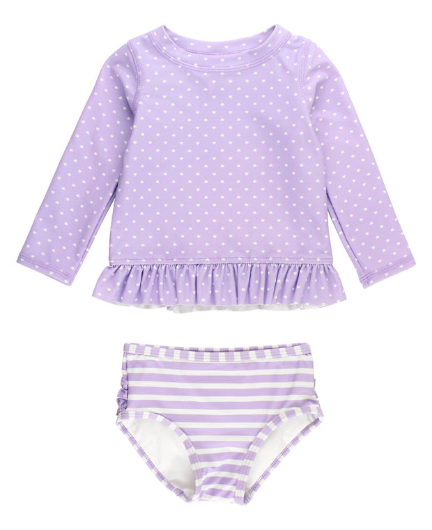 Lavender Heart Polka Dot Long Sleeve Rash Guard Bikini