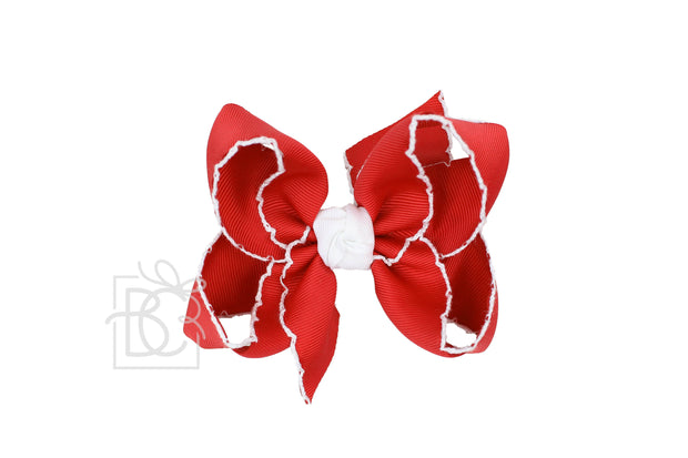 Crochet Edge Bows (Red & White): 5.5" Huge"