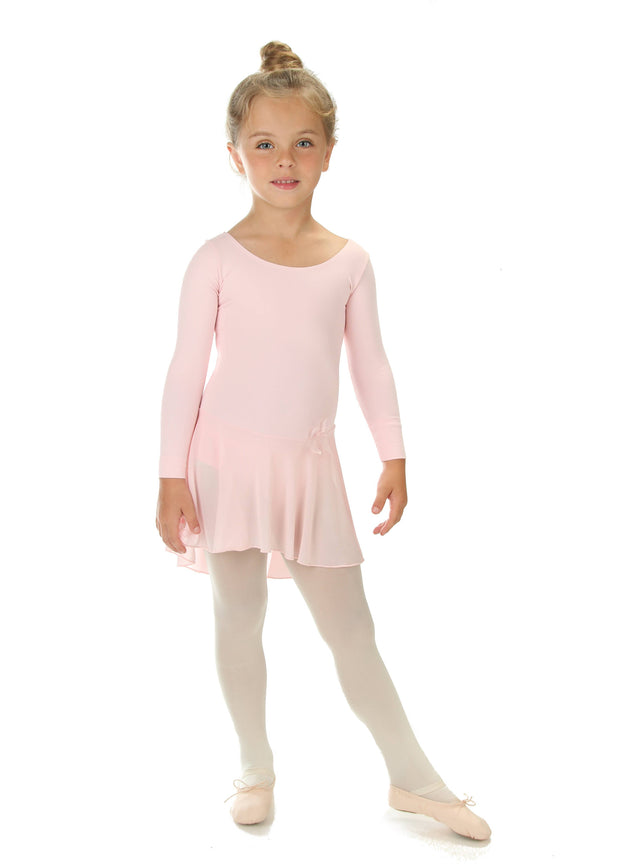 Elowel Kids Girls Ruffle Long Sleeve Skirted Leotard - Baby Pink