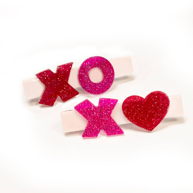 VAL-XOXO Red/Pink Glitter Alligator Clips