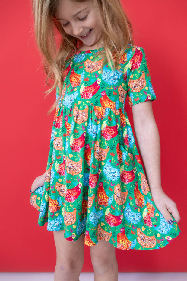 Chicken Friends Short Sleeve Skater Dress