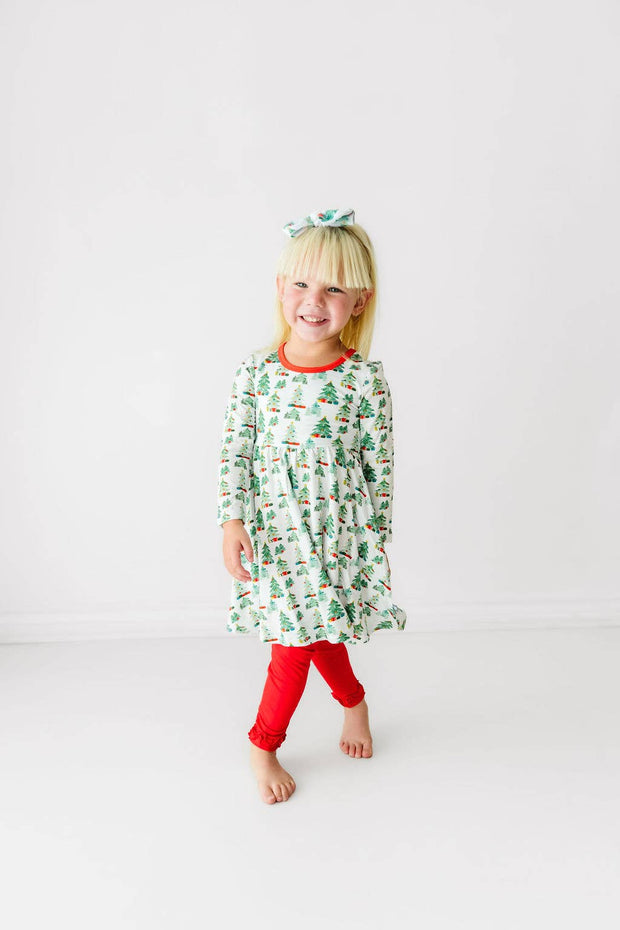 Christmas Forest Long Sleeve Swing Dress