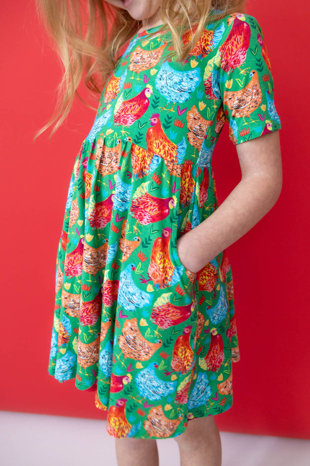 Chicken Friends Short Sleeve Skater Dress