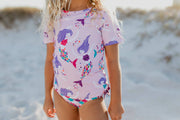 Kids Purple Mermaid Rash Guard Ruffle Swimsuit