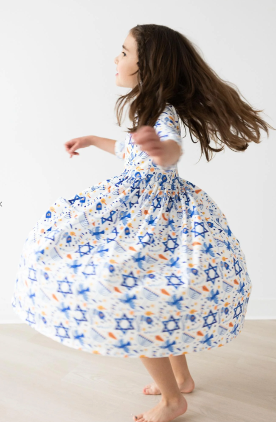 HAPPY HANUKKAH 3/4 SLEEVE POCKET TWIRL DRESS