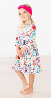 WINTER BERRIES 3/4 SLEEVE POCKET TWIRL DRESS