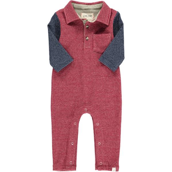 Wine Stripe Polo Romper