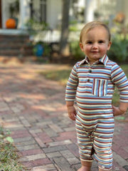 Blue/Rust Striped Romper