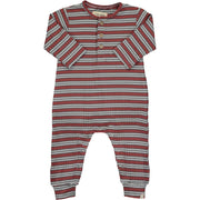 Grey & Burgundy Stripe Ribbed Romper