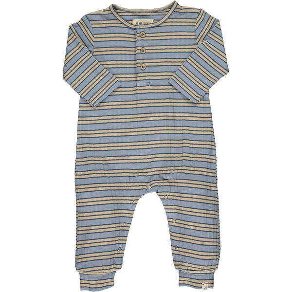 Blue/Tan Striped Ribbed Romper