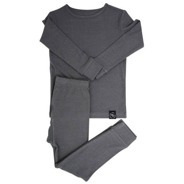 Big Kid Bamboo PJ 2PC Set - Charcoal Ribbed