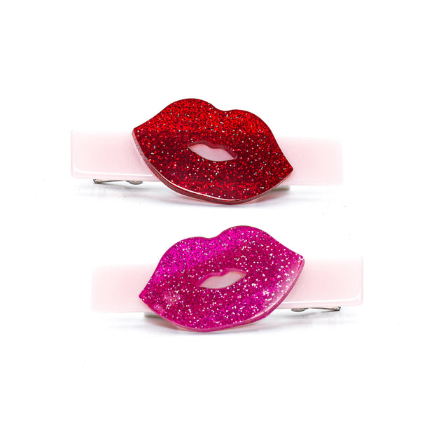 VAL24- Kisses Glitter Red Pink Hair Clips