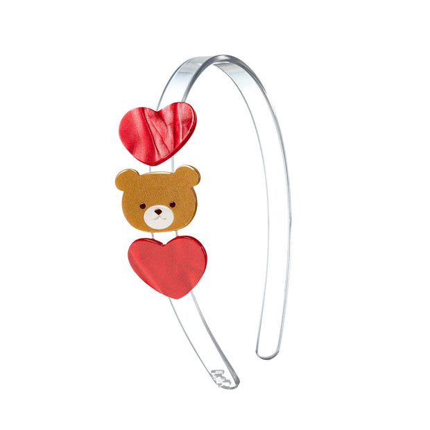VAL24- Bear with Hearts Pearlized Red Headband