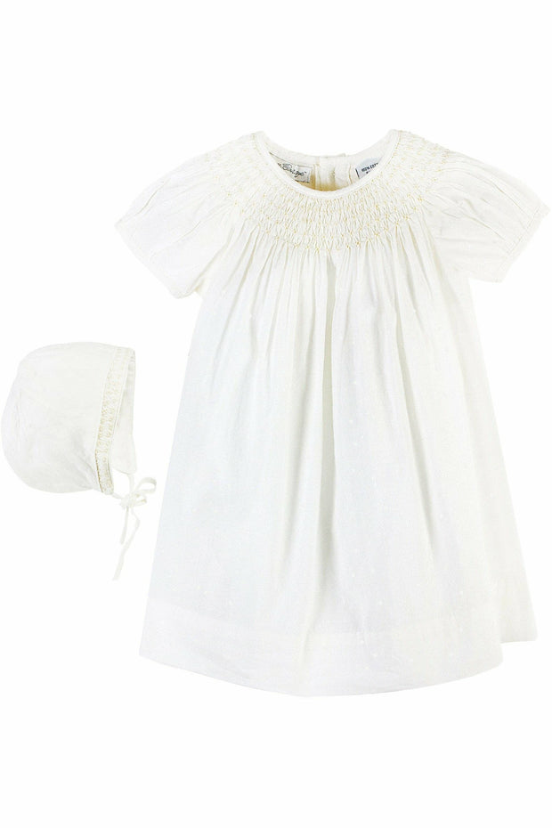 Baby Girls Classic Christening Bishop Dress & Bonnet - Cream