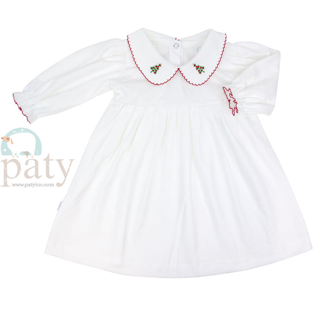Pima Dress w/ Collar & Christmas Tree Embroidery