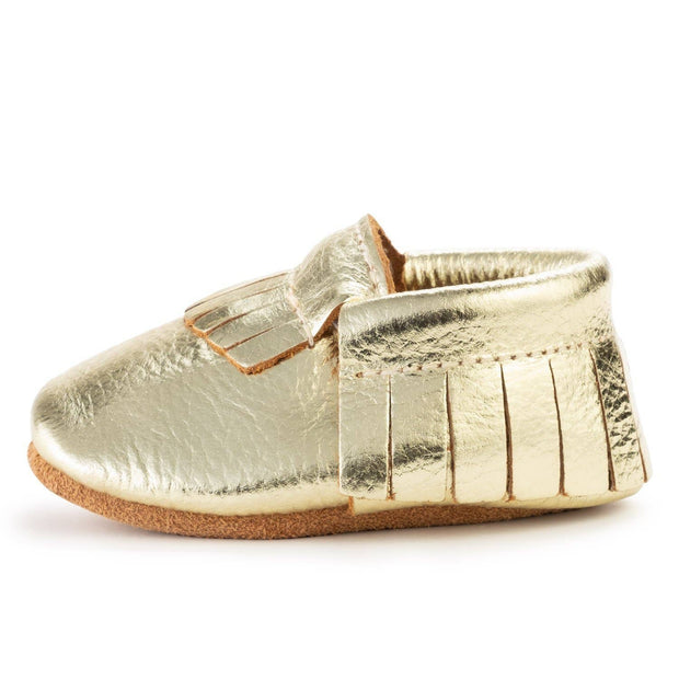 Gold Genuine Leather Baby Moccasins