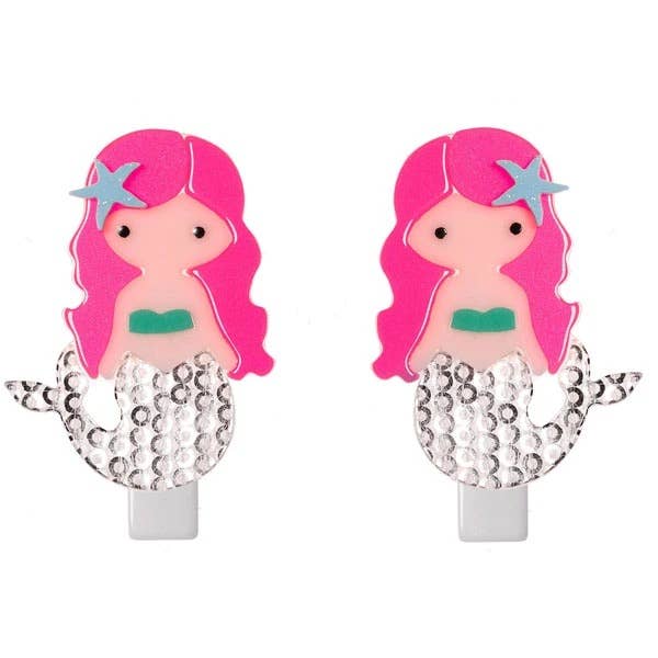 Mermaid - Neon Pink Hair Alligator Clips