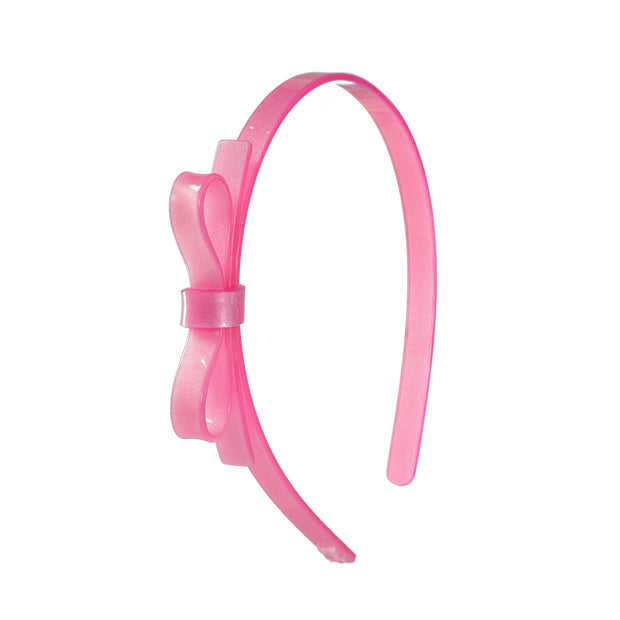 VAL24- Thin Bow Pink Satin Headband
