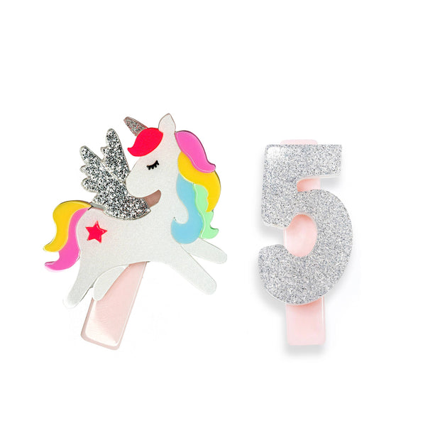 HOL23- Unicorn Birthday Number 5 Alligator Clips