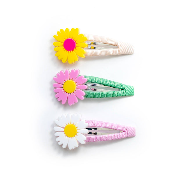 Daisy Yellow+White+Pink Fabric Covered Snap Clips