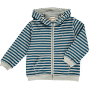 Grey w/ Blue Stripe Hooded Top