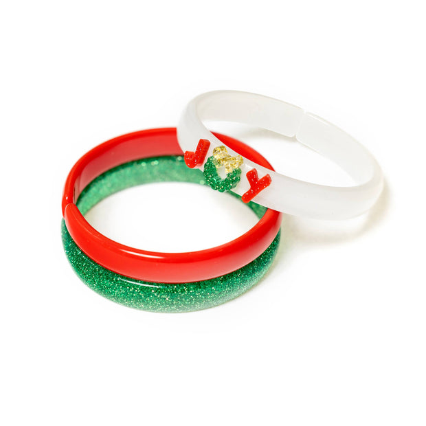 Christmas Joy Red+Satin White+Glitter Green Bangle Set