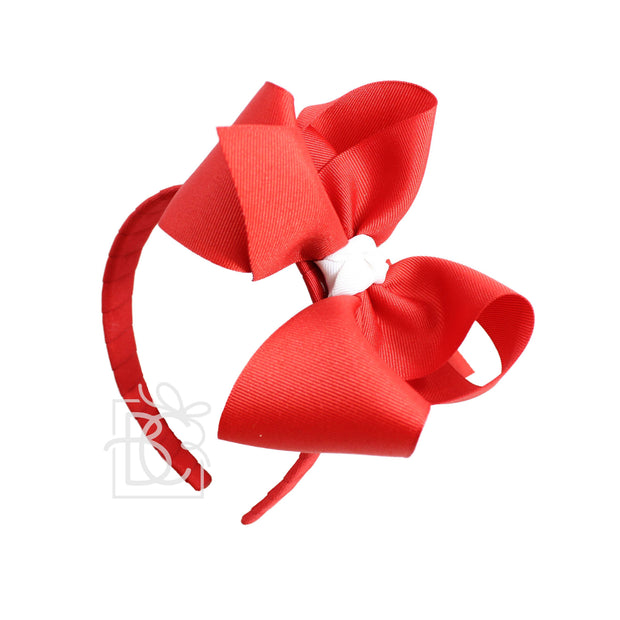 3/4" Hard Headband w/ 5.5" Huge Grosgrain Bow (Red & White)