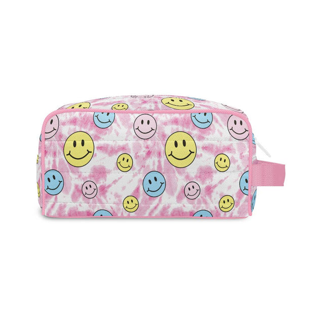 Pink Tie-Dye Smiley Puffer Cosmetic Bag