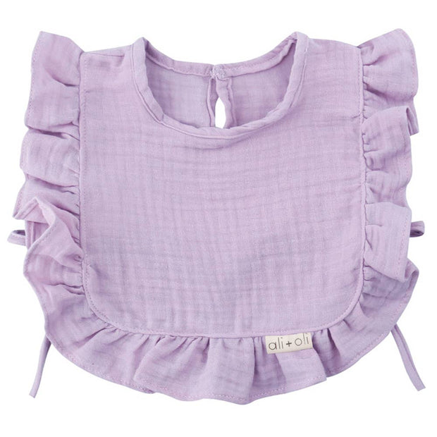 Muslin Cotton Ruffle Baby Bib (Soft Lilac)