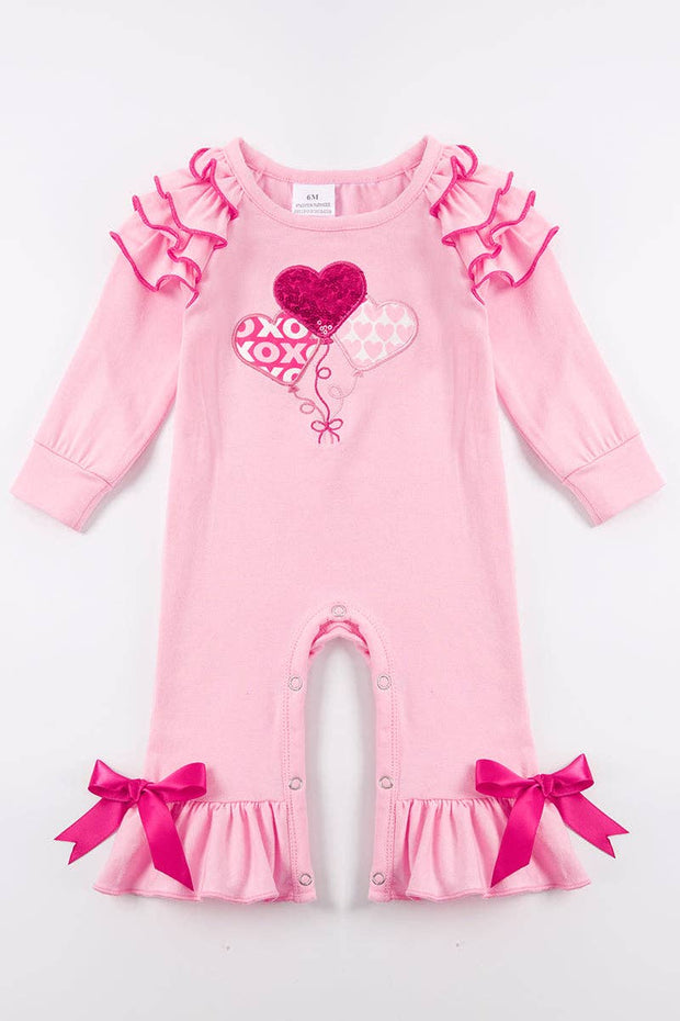 Pink heart applique ruffle baby girl romper