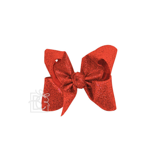 4.5" Large RED GLITTER BOW ON CLIP