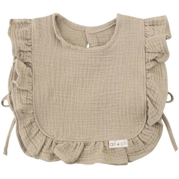 Muslin Cotton Ruffle Baby Bib (Taupe)