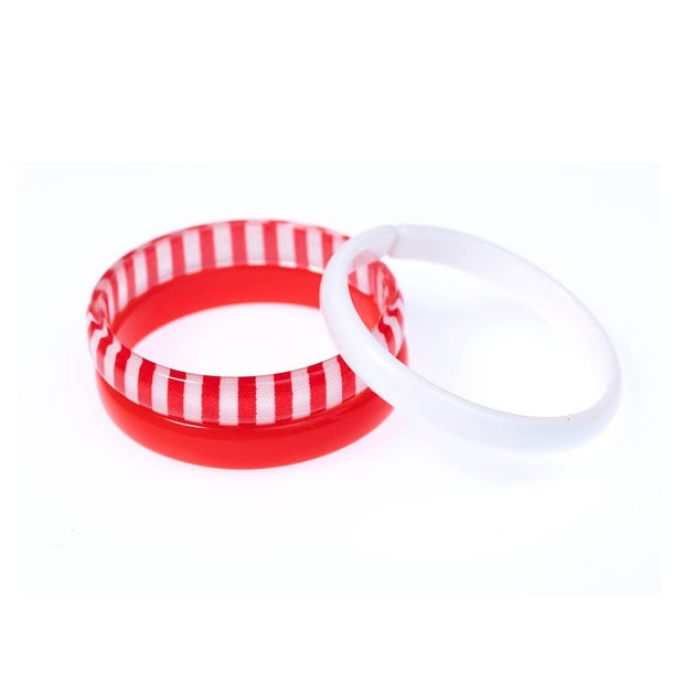 Red White Stripes Mix Bangle Set