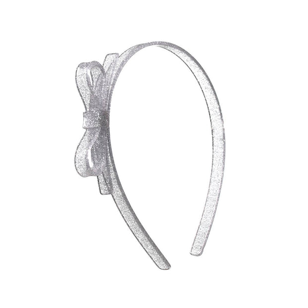 VAL-Glitter Silver Thin Bow Headband