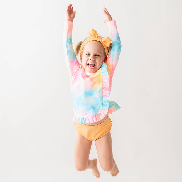 Rainbow Tie Dye Ruffled Long Sleeve Rash Guard 2-Piece