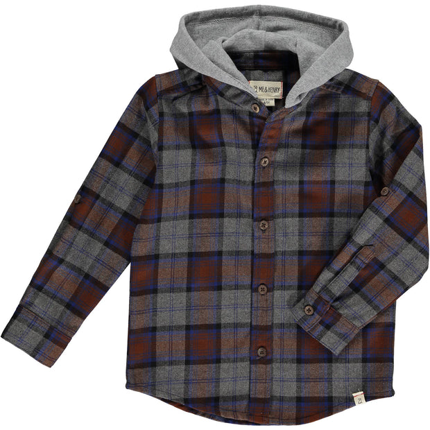 Brown/Grey/Blue Plaid ERIN Hooded Woven Shirt