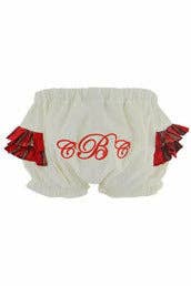 Baby Girls White Embroidered Panty with Plaid Ruffles