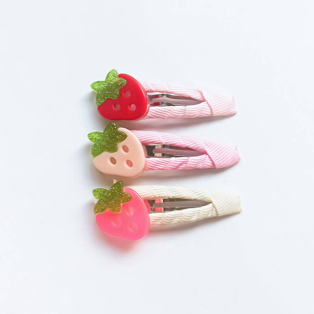Strawberry Fabric Covered Snap Clips