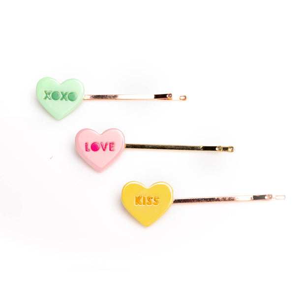 Candy Heart Pastel Shades Bobby Pin Set/3