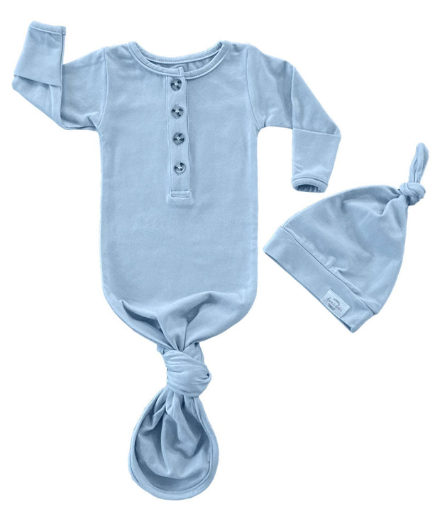 Baby Organic Knotted Gown + Top Knot Hat - River