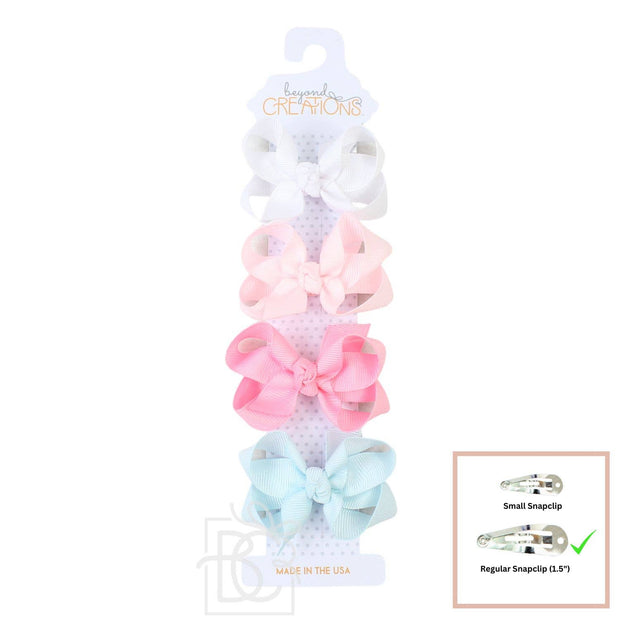 4 PACK - 3" SMALL GROSGRAIN BOWS ON SNAP CLIP:  Pastels